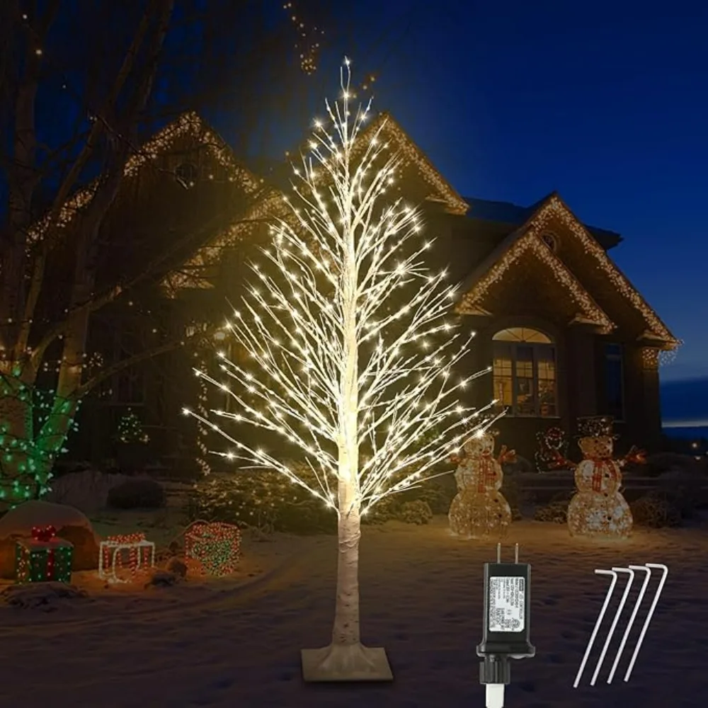 

5FT Lighted Birch Tree with Twinkle Lights,560 LED Warm White Lights with Timer,Wedding Party Christmas Decorations
