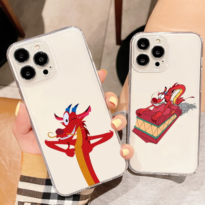 Disney Mulan Mushu For Apple iPhone 15 14 13 12 11 SE XS XR X mini Plus Pro MAX Transparent Phone Case Cover