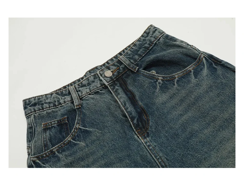 Gespleißte Jeans mit weitem Bein für Herren, gewaschen, Distressed, Retro, High Street, lockere Denim-Hose, Baggy-Hose für Herren – Detail 10