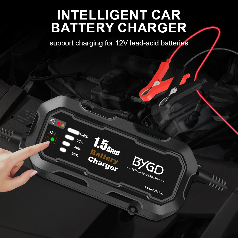 شاحن بطارية أوتوماتيكي 12 فولت 1500 مللي أمبير للسيارة/RV/ATV/قارب شاحن بطارية دراجة نارية ذكي أوتوماتيكي مع LED