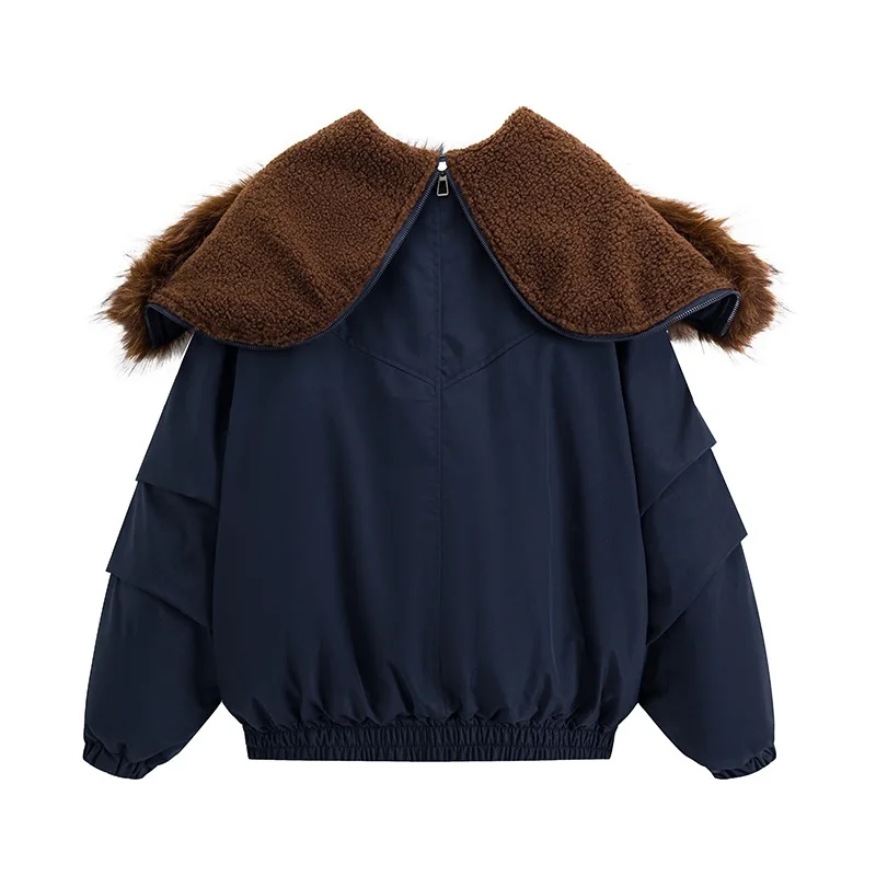 

Women's Down Cotton Jacket Winter Warm Outerwear with Large Fur Collar Parka Style Button Detail Hong Kong Macau Fashion