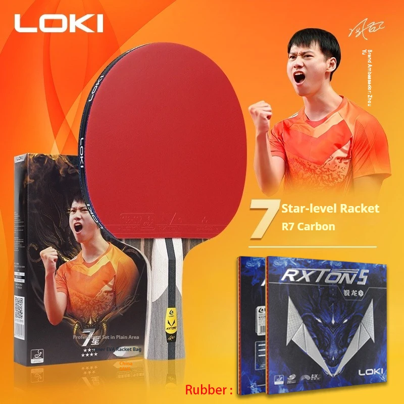 

Ракетка для настольного тенниса LOKI 7 Star, 5 деревянных 2 карбоновых весла для пинг-понга с RXTON V Pips-in, резиновая дуга для настольного тенниса, быстрая атака