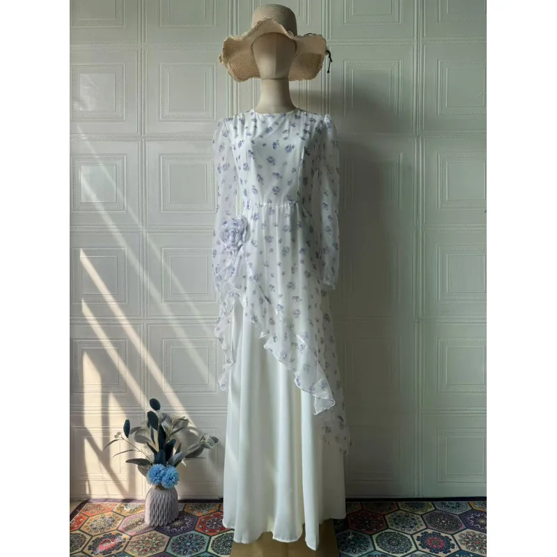 2025Estate Nuovo elegante abito floreale a maniche lunghe fresco per donna