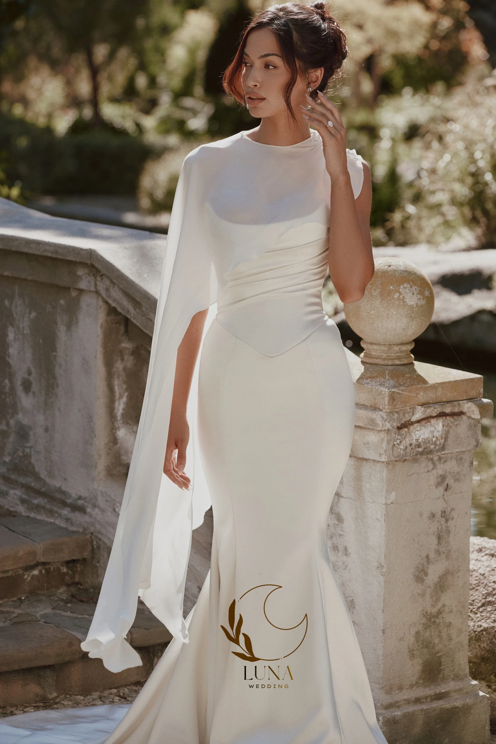 Luna Customized Mermaid 2026 Wedding Dresses with Shawl Elegant Court Train Party Gown Civil Wedding Gown vestido de noiva