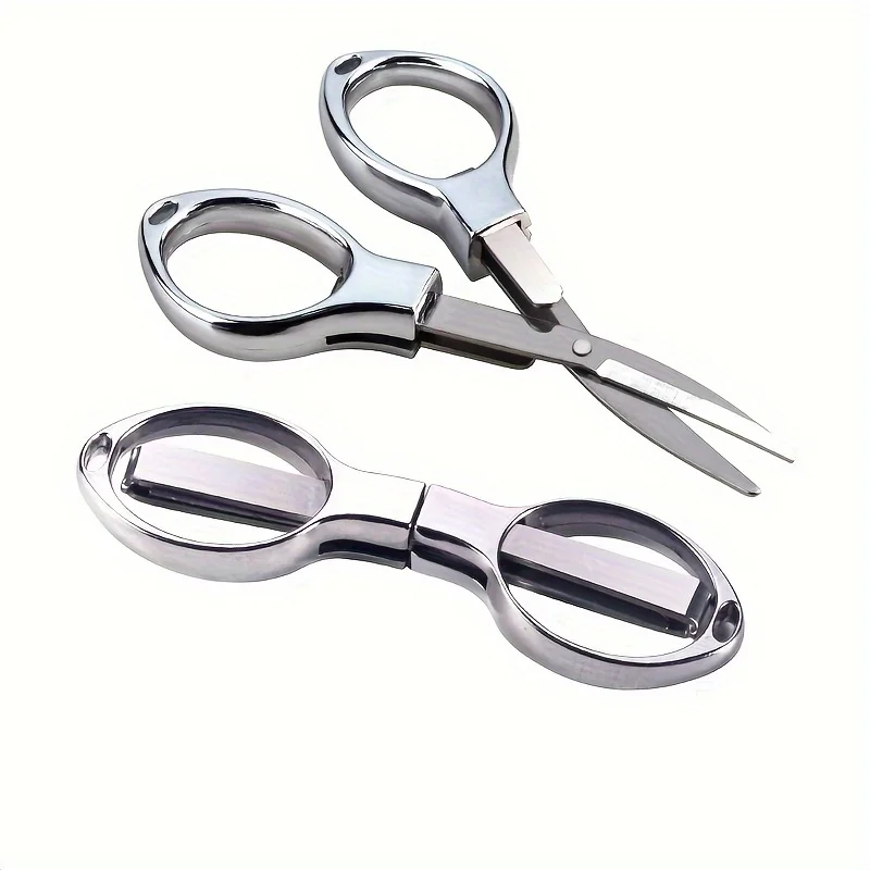 1Pcs Versatile Stainless Steel Folding Scissors Metal Portable Retractable Durable Line Cutting Tools for Travel Outdoor & Daily