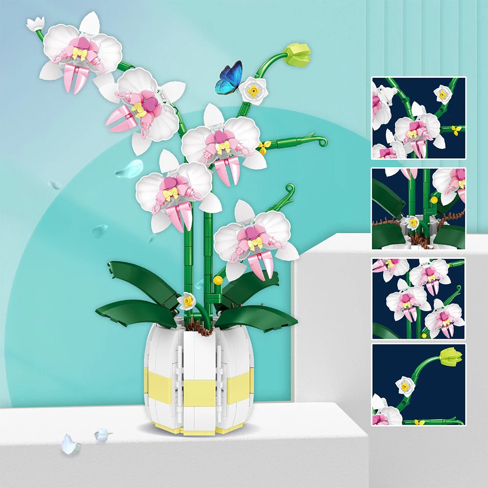 Orchidee fiori Bouquet di piante blocchi di costruzione set romantico elegante modello di fiore mattoni decorazione della casa giocattoli fai da te per le ragazze regalo