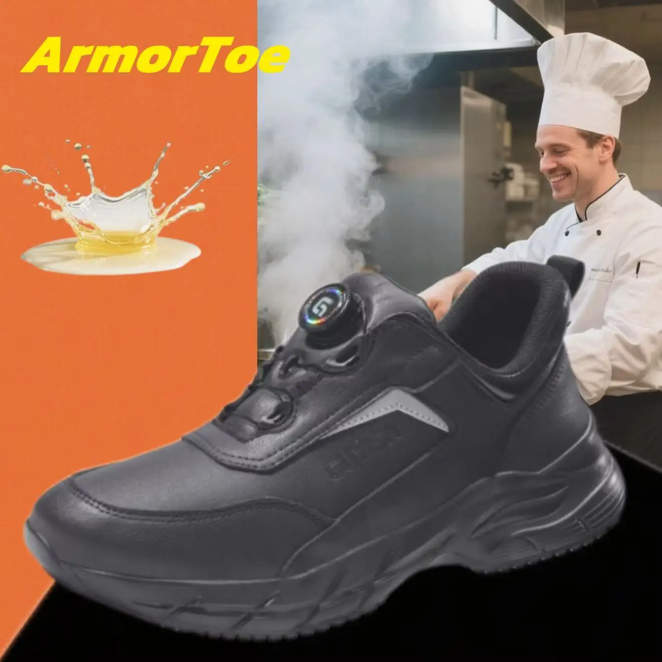

ArmorToe Smart Swivel Buckle Chef Shoes Waterproof Slip Resistant Oil Resistant Work Shoes Breathable Soft #Armor5005