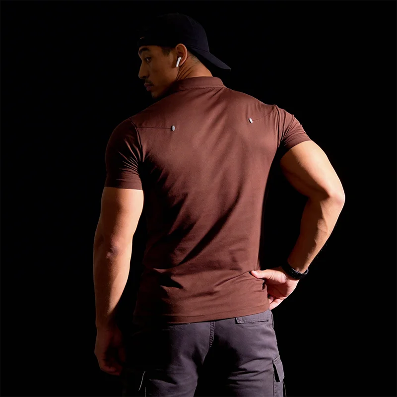 Fitness Coach Work Uniform Men Half-zip Stand-up Collar Tight Gym Fitness Shirt High Elasticity Quick-drying Training Sports Top