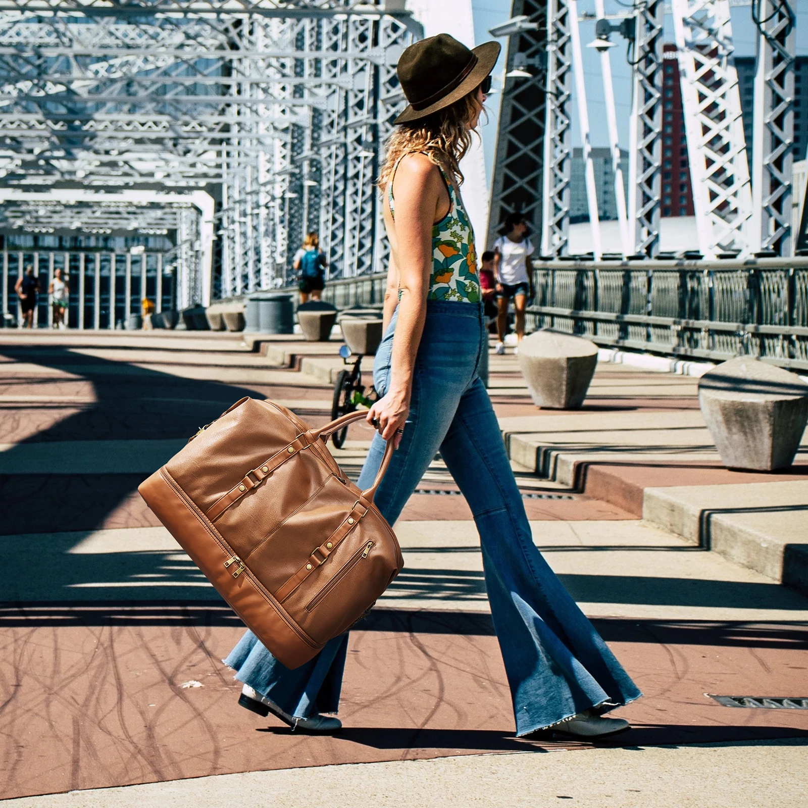 Weekender-S-ZONE de viaje de cuero para hombre y mujer, bolso de mano de piel para llevar durante la noche, para fin de semana, con bolsa para