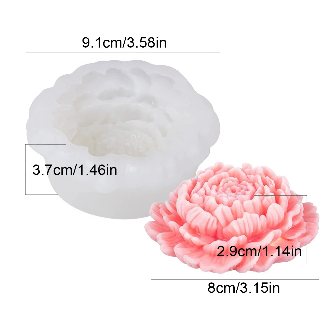 DIY 3D Peony Flower Shaped Silicone Mold Handmade Multiple Petals Flower Candle Mold Plaster Resin Desk Decor Plant Soap Molud