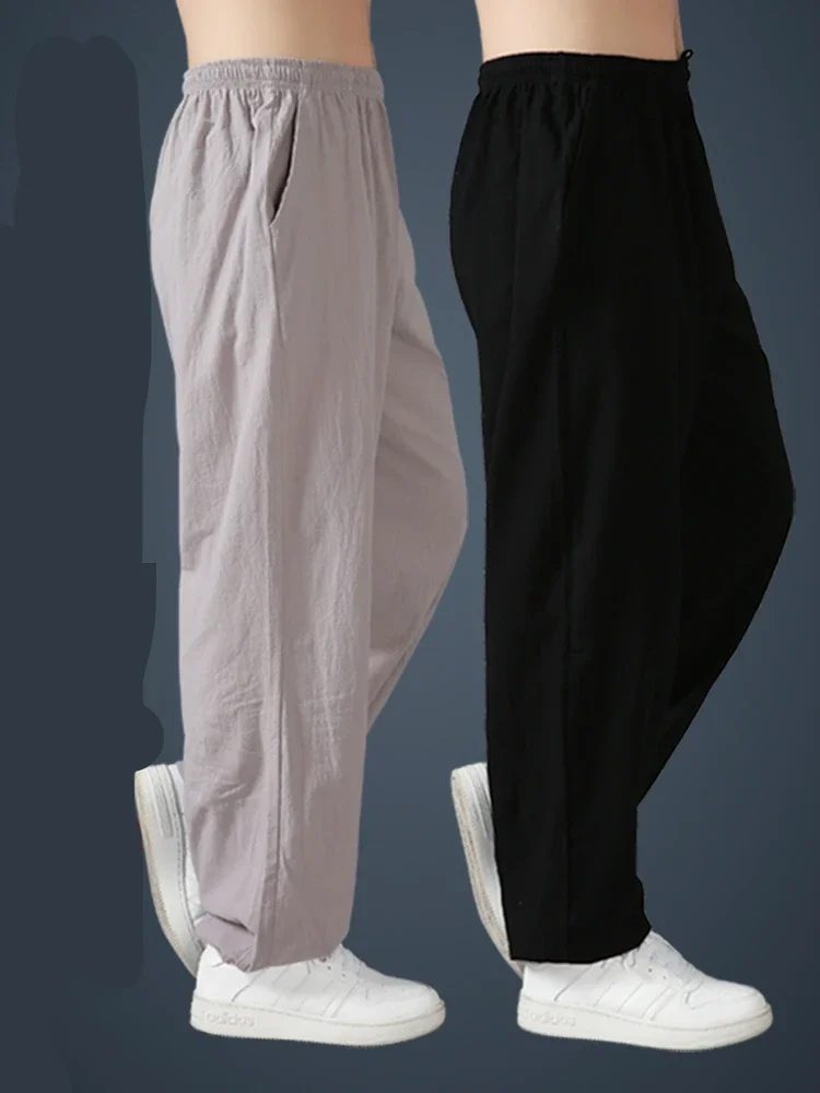 Summer Tai Chi Pants Wushu Clothing Kung Fu Trousers Martial Art Uniform Breathable Cotton Linen 2022 New Style Elastic Waist