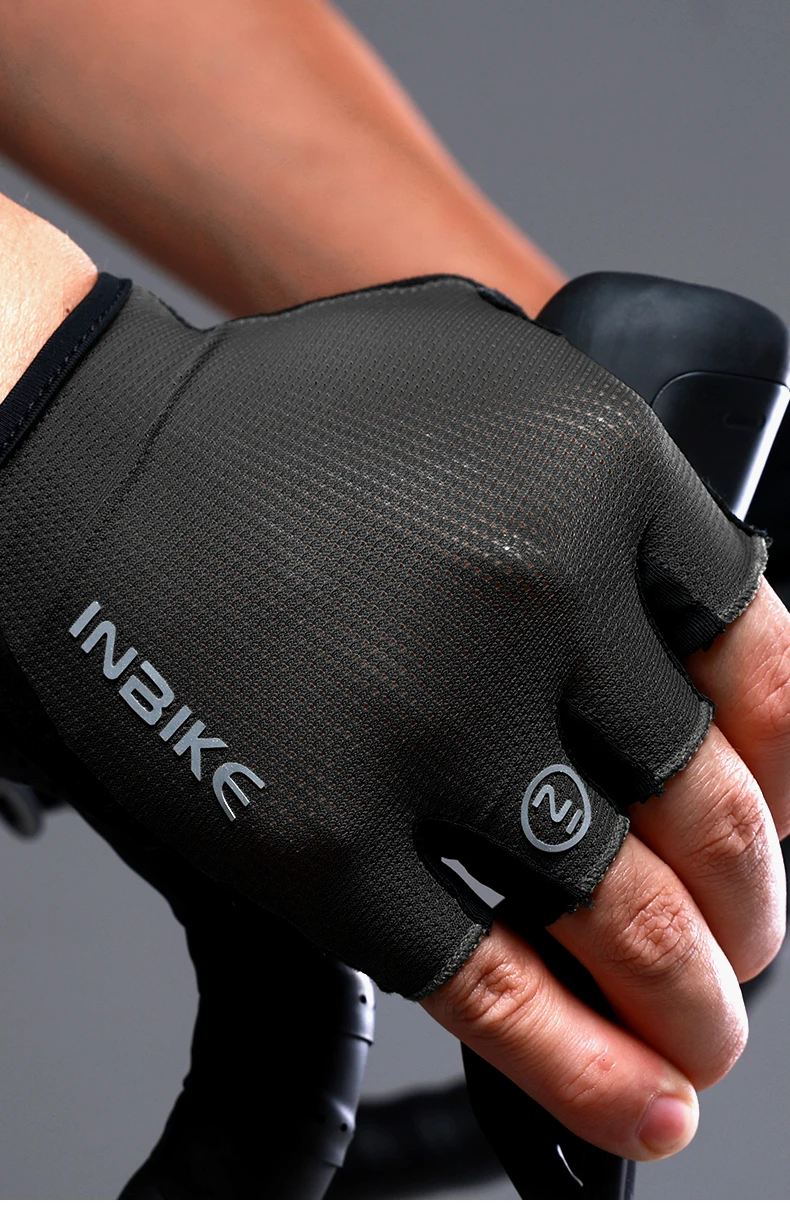 INBIKE Halbfinger-MTB-Handschuhe, Sommer, atmungsaktiv, stoßdämpfend, Fahrradhandschuhe für Männer und Frauen, Rennrad, Fahrradfahren, Handflächenschutz, Mountainbike-Sportzubehör – Detail 2