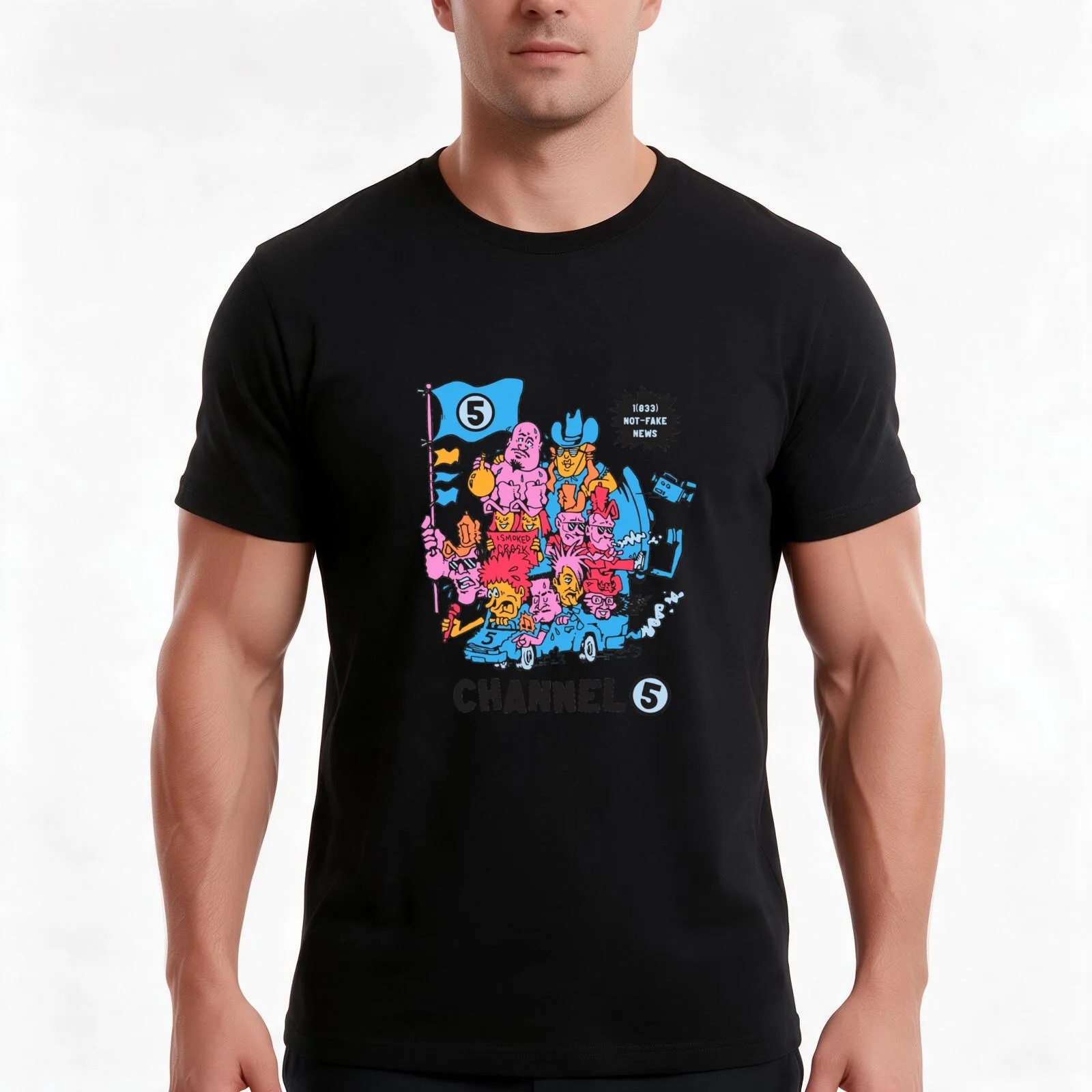 Channel 5 T-Shirt, Summer Casual Cotton Tee, Oversized Streetwear Tops, Vintage Graphic Print, Loose Fit Short Sleeve