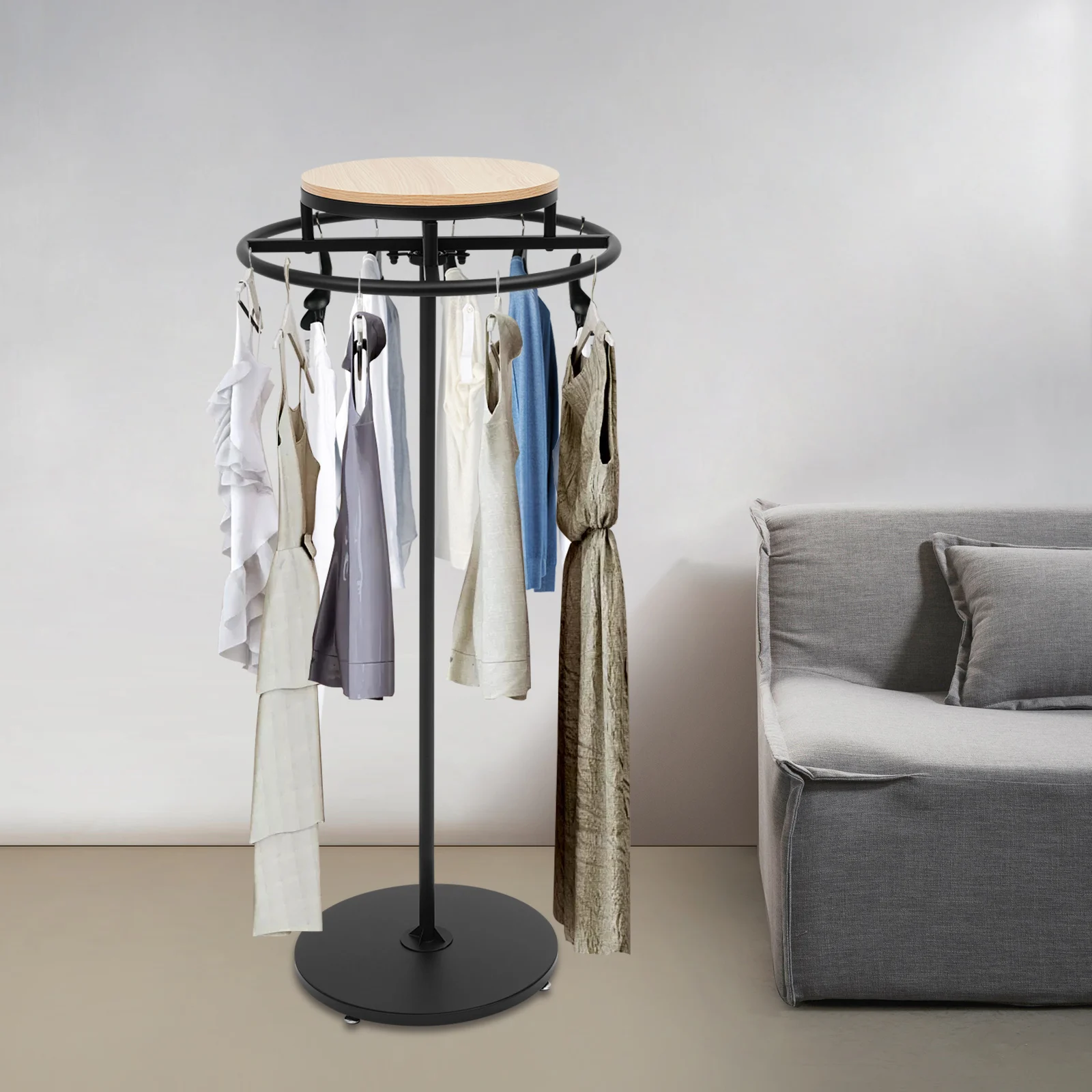 

Clothing Display Rack Black 360° Rotatable Round Rack Floor Standing Clothing Hanger for Clothing Store Boutique Home, Christmas