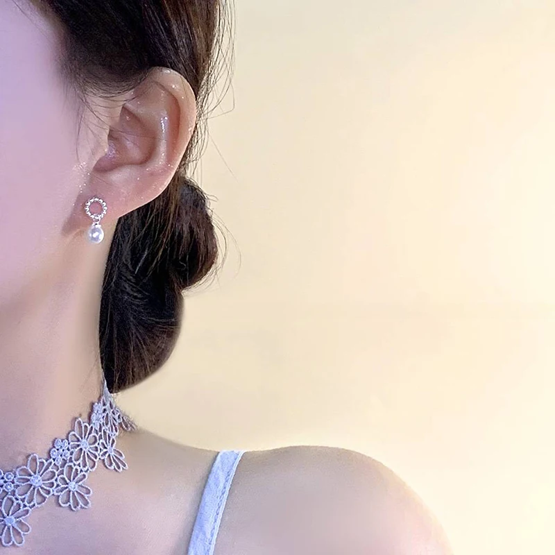 حقيقي 925 فضة اللؤلؤ قلادة الجوف جولة أنيقة وأقراط لسحر المرأة غرامة مجوهرات الحد الأدنى الملحقات #4