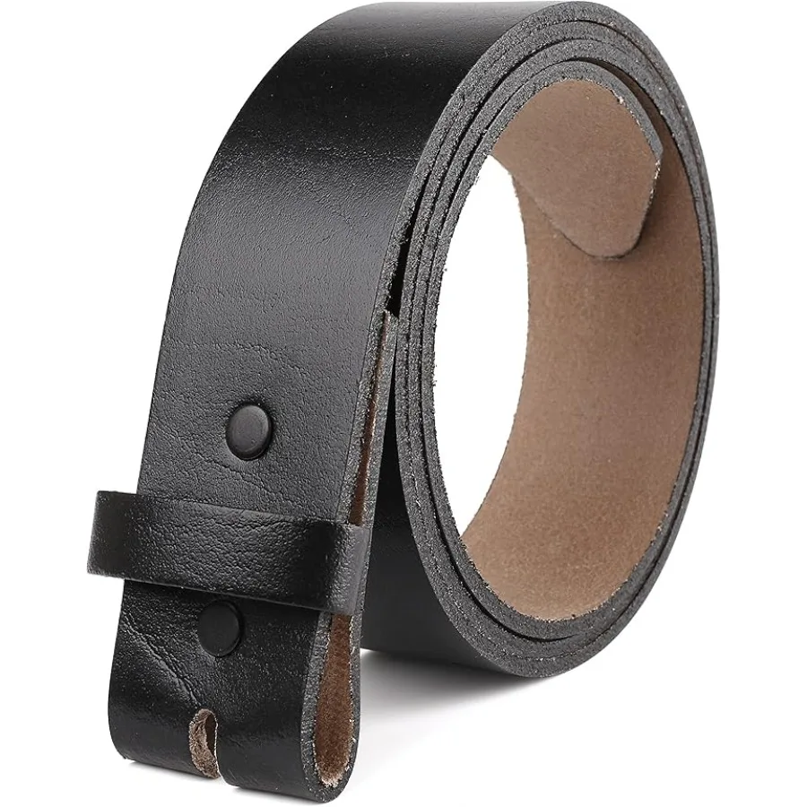 

Belt for buckle men Snap on Strap Full Grain One Piece Leather no buckle,1 1/2" Wide, 32 (Fits Waist 30"-31")，Black