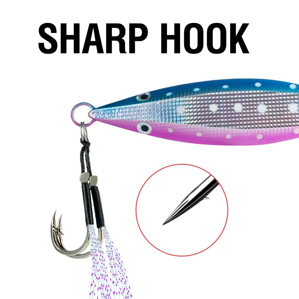 Luminous Metal Jig Casting Lure Fast Sinking 60g-150g Saltwater Bait with Sharp Assist Hooks Artificial Hard Bait for Bass Trout view 4