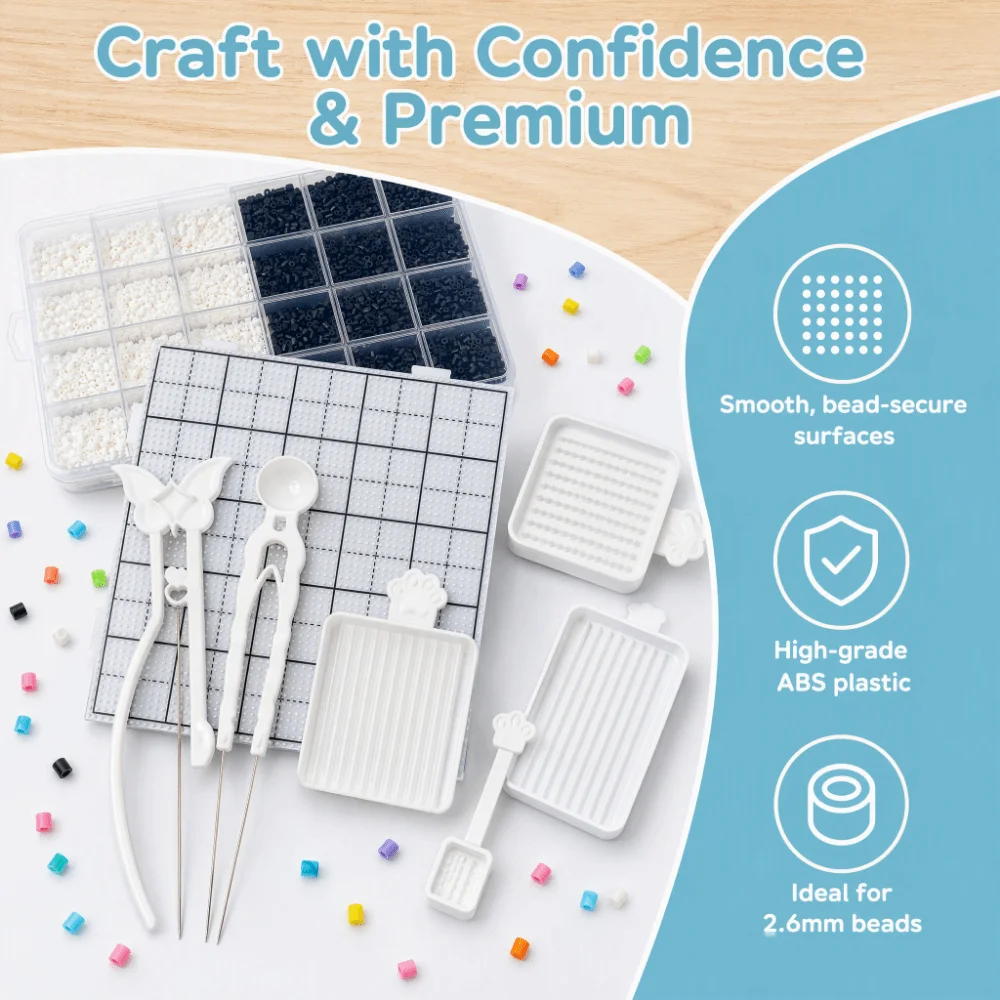 10Pcs 2.6mm Fuse Beads Picking Tray Kit Handheld Single/Double Needle Perler Bead Auxiliary Tool with Pliers Efficient Padding