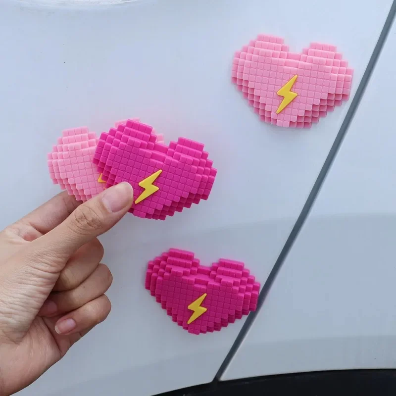 Cute Car Door Anti Collision Sticker Car Building Block Heart Stickers PVC Soft Rubber Scratch Resistant Protective Sticker