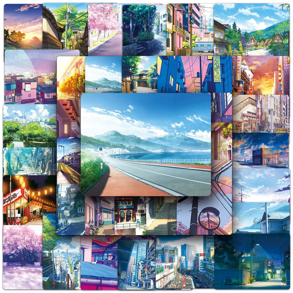 10/30/50pcs Japanese Anime Street View Landscape Stickers Aesthetic Cartoon Graffiti Sticker Phone Diary Guitar Waterproof Decal