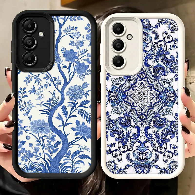Blue white Porcelain Pattern Phone Case For Samsung A17 A27 A57 A16 A26 A36 A56 A15 A25 A35 A55 A05S A06 A07 Galaxy M15 M16 M23