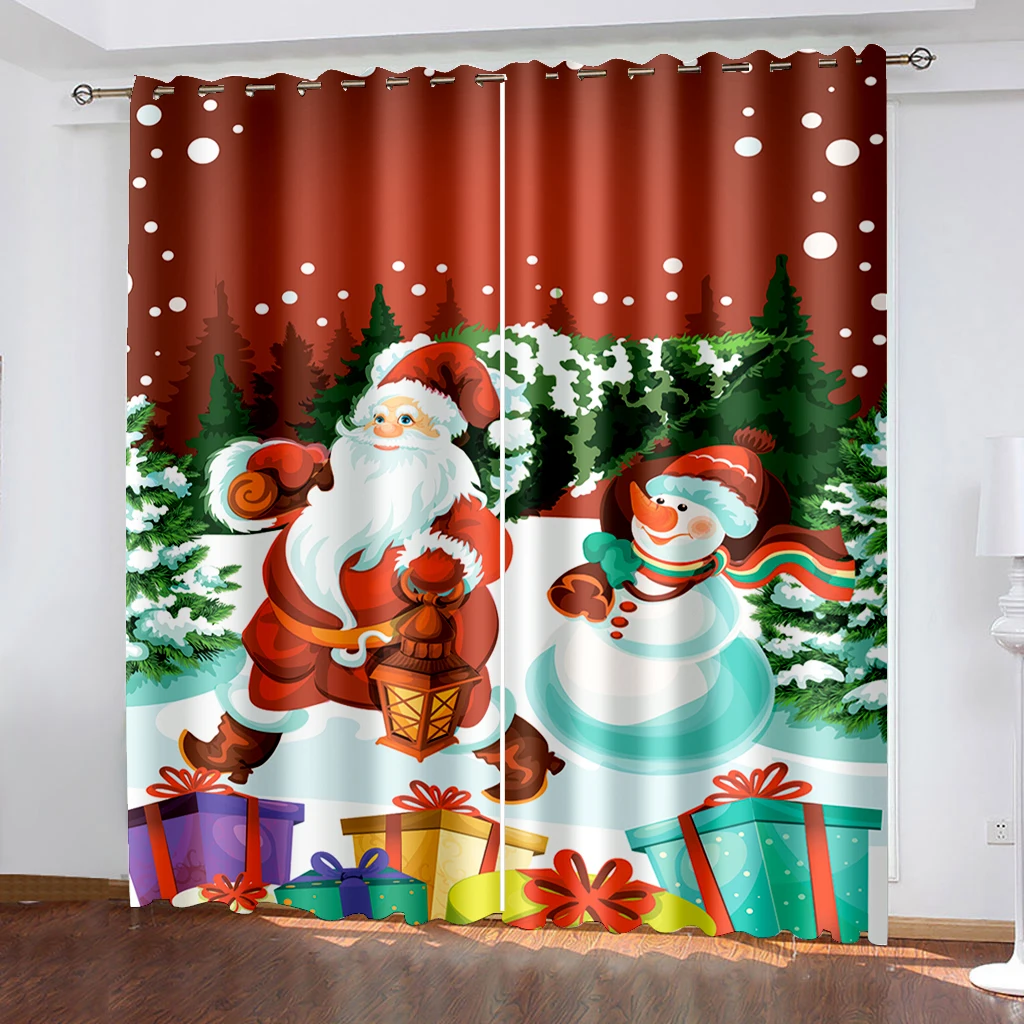 2 piece set of Red Christmas Outfit Santa Curtain - Digital print - Polyester - perfect for living room, kitchen, bedroom