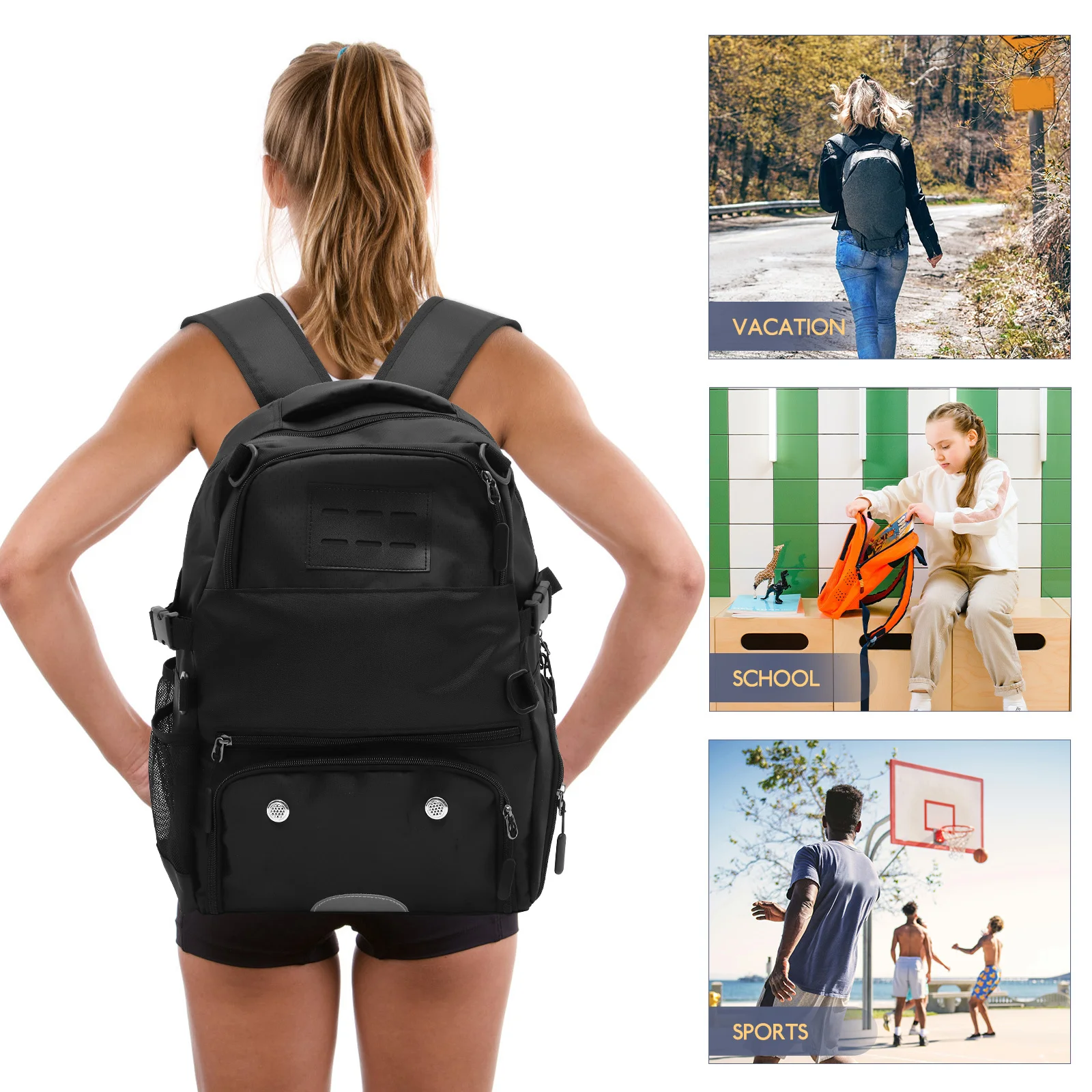 1Pcs Lightweight Oxford Cloth Backpack Large Capacity Basketball Football Storage Net Buckle Satchel Black Men