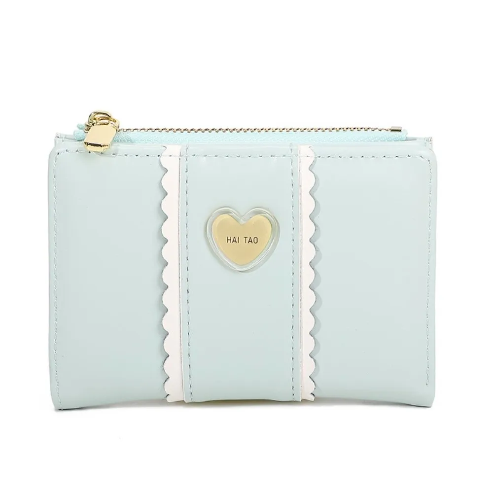 

Elegant Women Short Wallet Love Heart Candy Color Biofold Business Purse Pu Leather Waterproof Bank/ID/Credit Card Holder Girls