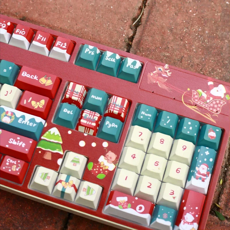 Cute Christmas Snow Theme Keycaps 108/128 Keys cherry/moa/oem/xda/soa Profile Custom PBT Key Caps for Mechanical Keyboard Gifts