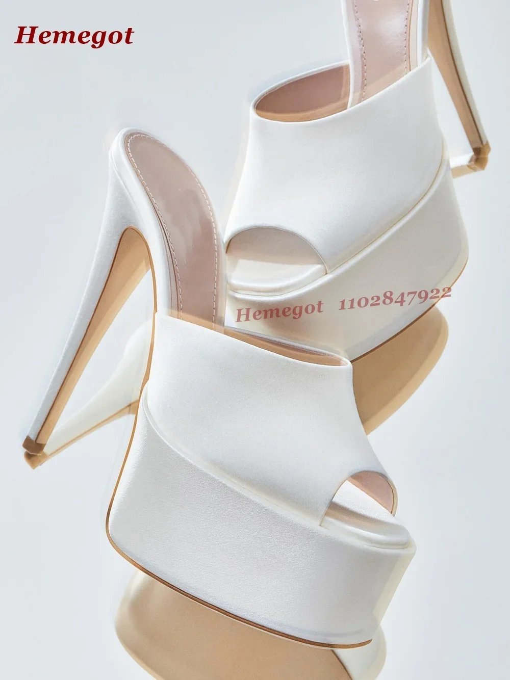 Denim Blue Platform Thin Heels Slippers Peep Toe Solid Stiletto Women's Mules Summer Outside 2026 New Nightclub Sexy Shoes