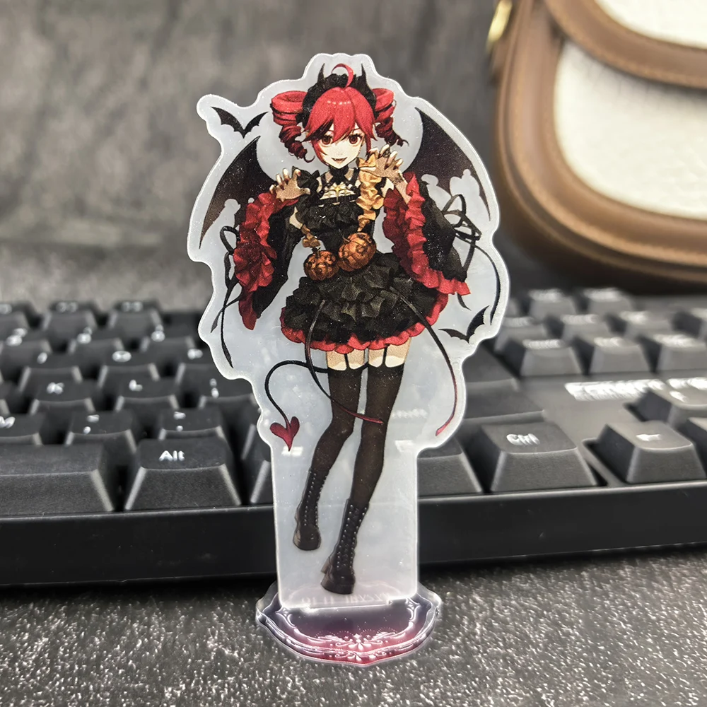 Anime Kasane Teto Acrylic Stand Set Twin Drill Red Hair Uniform Dress & Gothic Bat Wing Devil Outfit Clear Table Decor