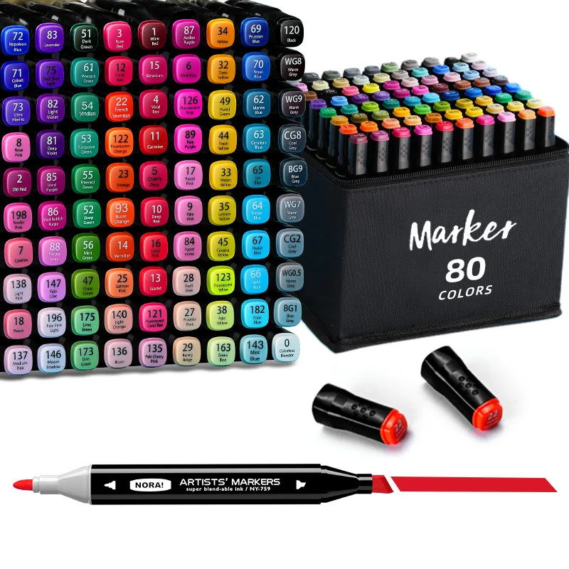 12/24/36/48/60 Color Oily Double-head Marker Set Stackable Color Durable for Student Hand-painted Graffiti Cartoon Art Design