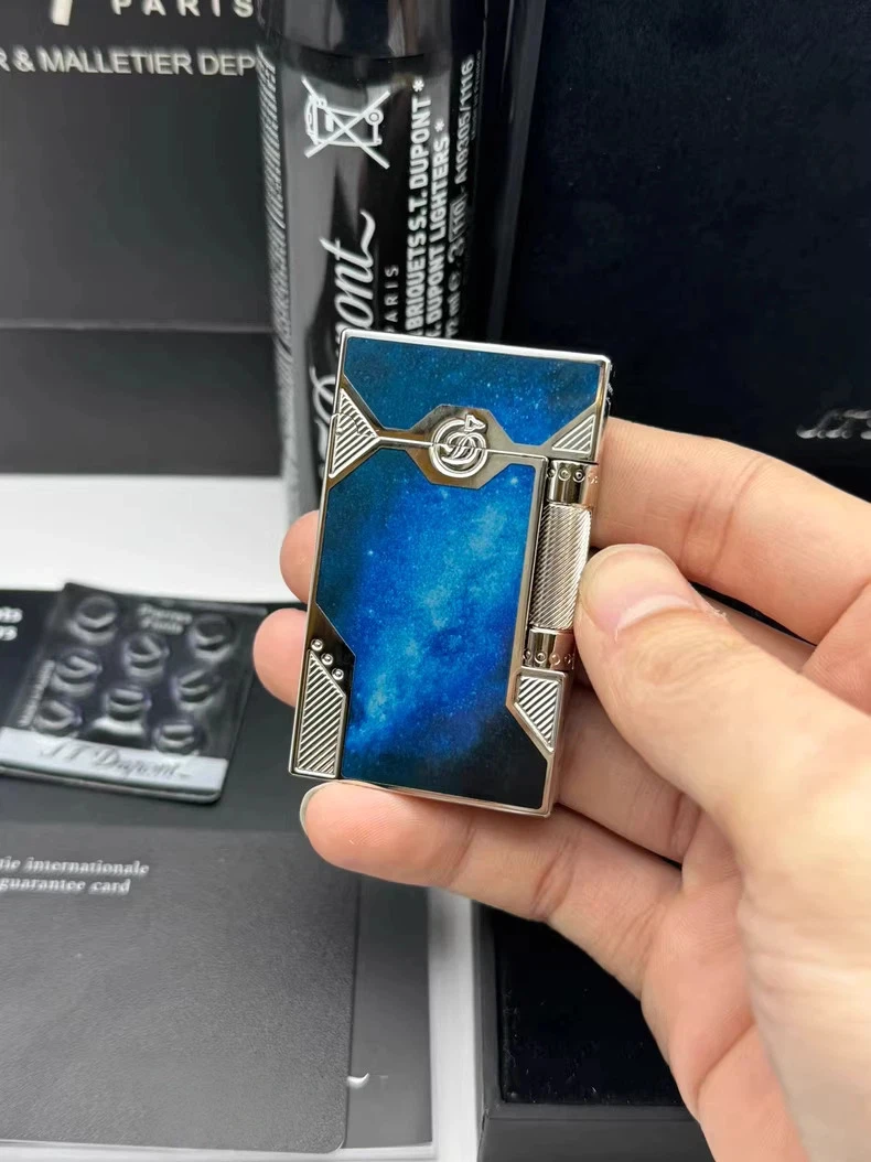 

D L1/L2 Options Blue Galaxy Design, Silver Accents, Luxury Craftsmanship Lighter Collection