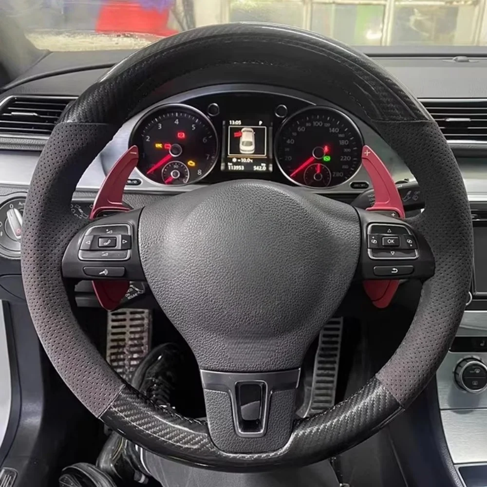 

Hand Sewing Black Perforated Carbon Fiber Leather Passat B5 Polo Seat Leon 1999-2015 Steering Wheel Cover For VW Golf 2009