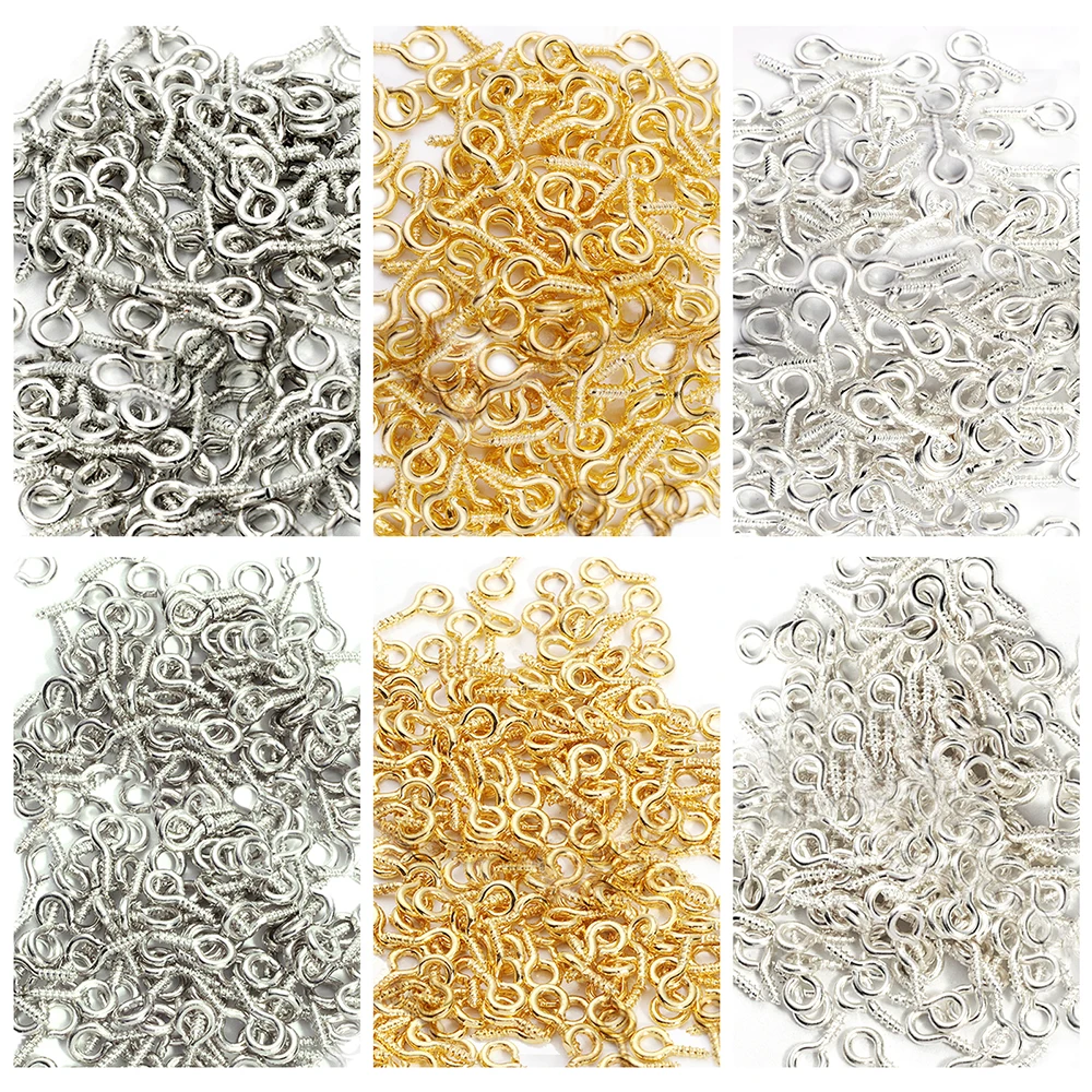 300/600pcs Tiny Mini Eye Pins Eyepins Hooks Eyelets Screw Threaded Stainless Steel Clasps Hook Jewelry Findings for Making DIY