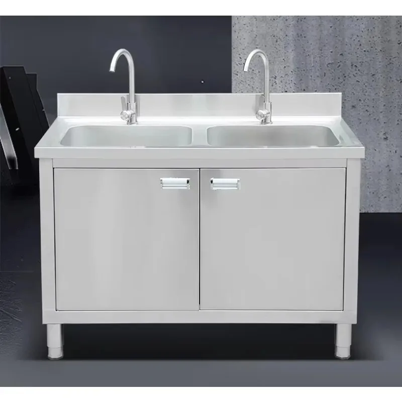 

Коммерческая мойка из нержавеющей стали 304 с тумбой, одинарная/двойная/тройная чаша, сверхпрочная, для ресторанов, отелей, домашнего использования