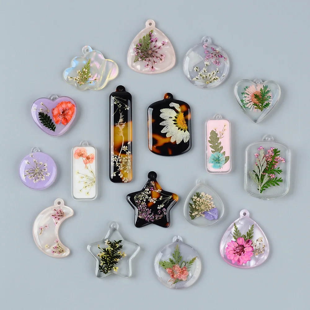 6/12 pieces of jewelry/handmade/DIY pendant/resin bead mixed with natural dried flowers/necklace pendant keychain accessories