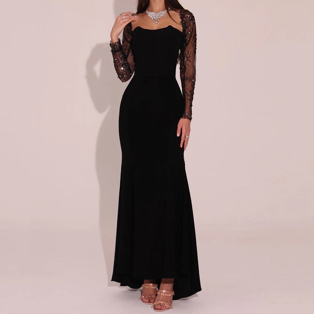 

Вечерние платья трапециевидной формы по индивидуальному заказу, длиной до пола, с квадратным воротником и длинными рукавами, платье для выпускного вечера, модное простое драпированное вечернее платье с блестками