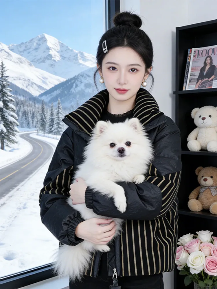 

Color Blo Cotton Jaet Women's Winter Thiened Warm ort Sle Faion Design Korean Loose Fit Zipper Closure Coat