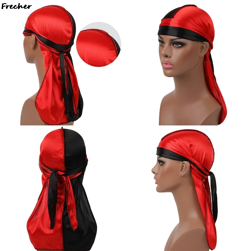 Copricapo da ciclismo per bicicletta cappello da pirata traspirante Unisex Colorblock copricapo in raso luminoso cinghie lunghe per coda bandane