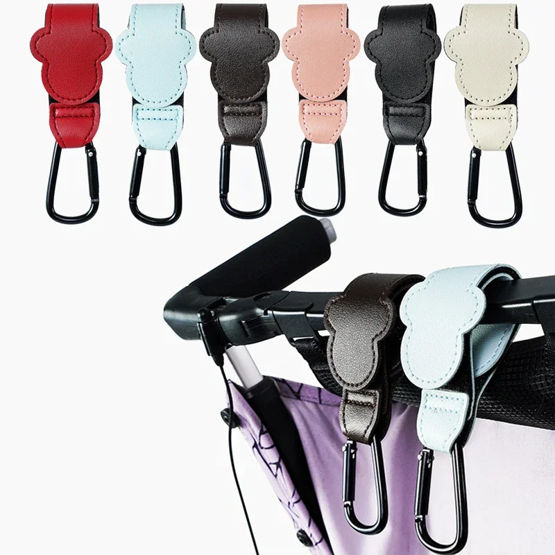 1/2pcs New Cartoon PU Leather Baby Bag Stroller Hook Rotatable Cart Organizer Pram Hook Pram Stroller Accessories