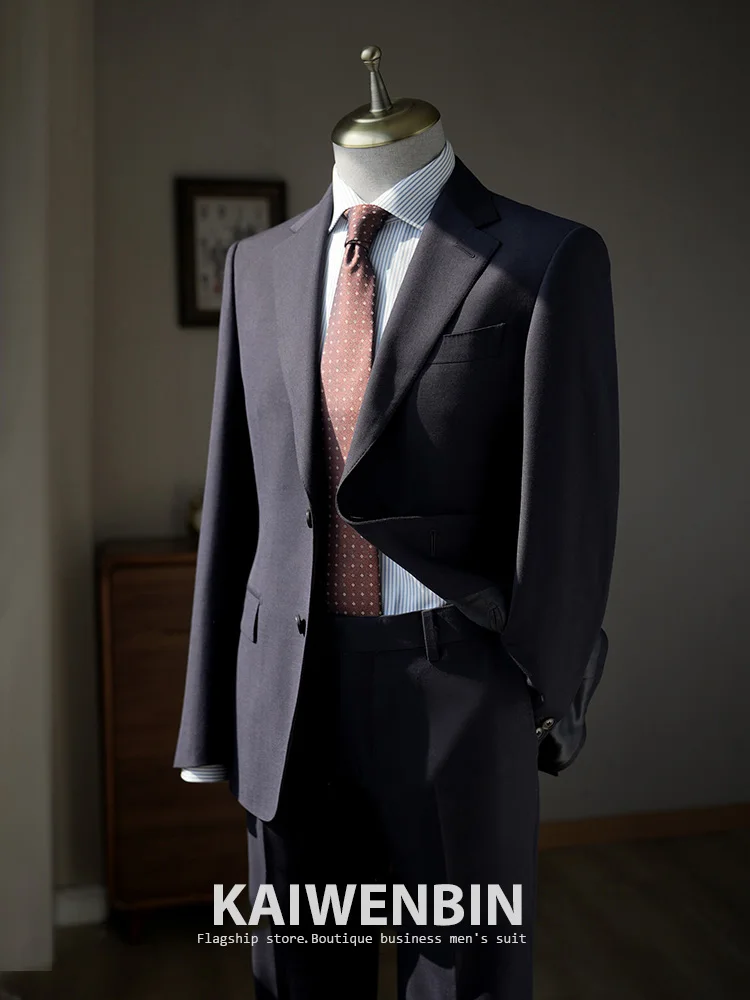 

Men's Suit 2-Piece Navy Blue Tailored Blazer Trousers For Business Meeting Wedding Custom Banquet Formal Wear