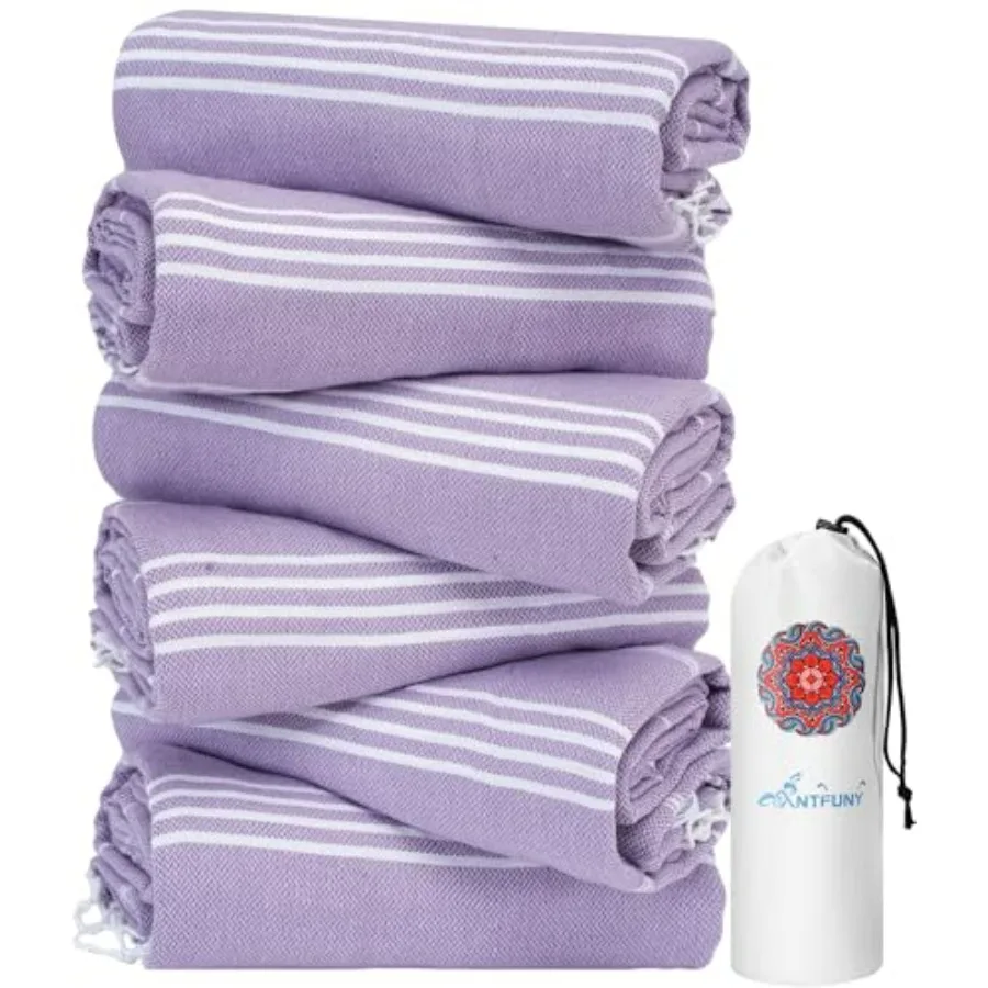 

Turkish Beach Towels for Yoga Gym Workout 6-Pack Purple Cotton Blend Lightweight Quick-Dry Towels Ideal for Father's Day Birthd