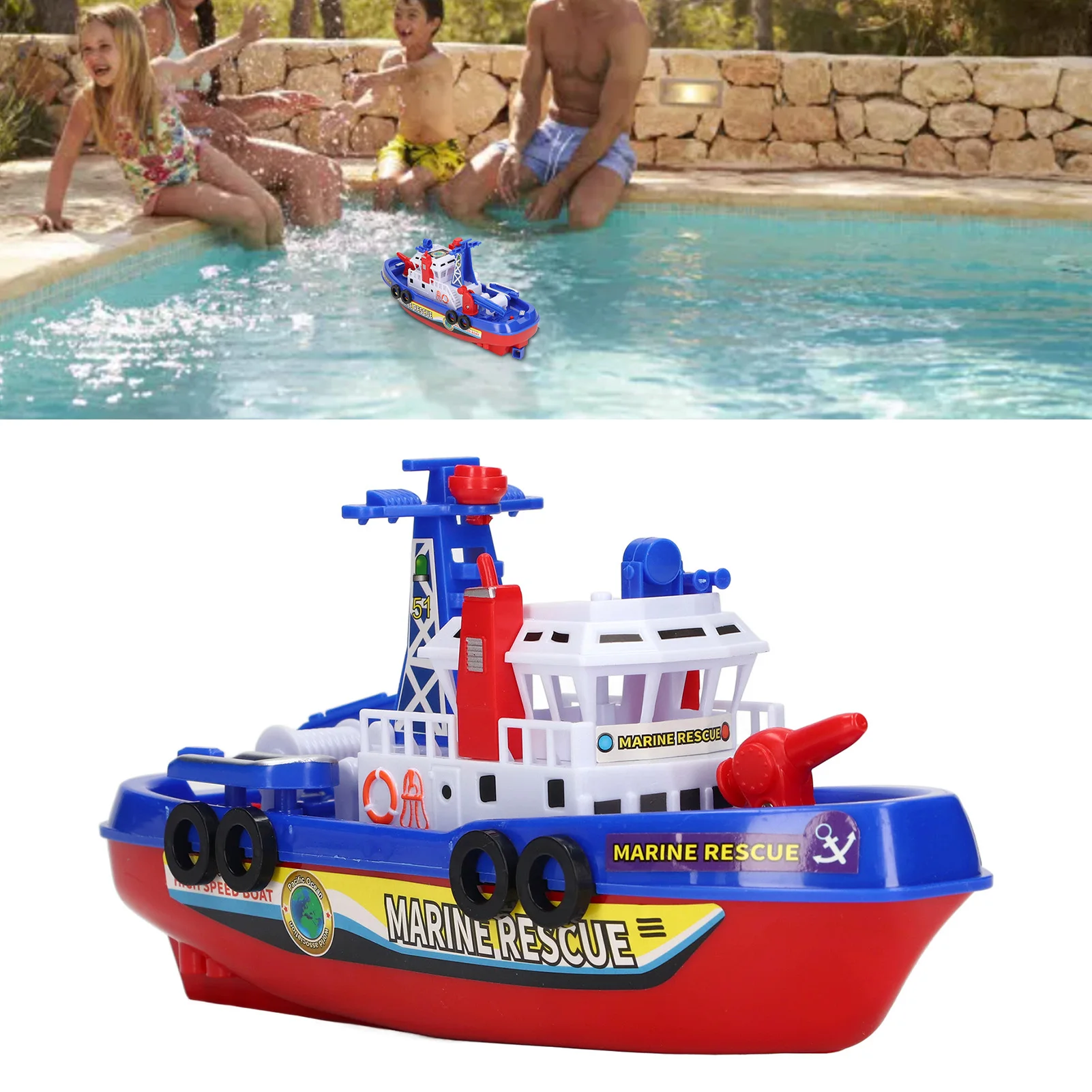 ZK20 Fire Boat Toy Auto Water Spraying Educational Music Light Electric Children Bath Boat Toy for Boys Girls