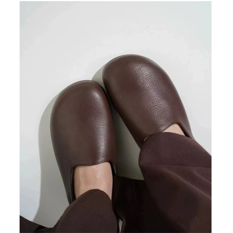 

25-летний новый женский классический глубокий рот Muller из натуральной кожи с круглой головкой, минимально универсальный, с плоской подошвой, уродливый, милый Le Fu Single