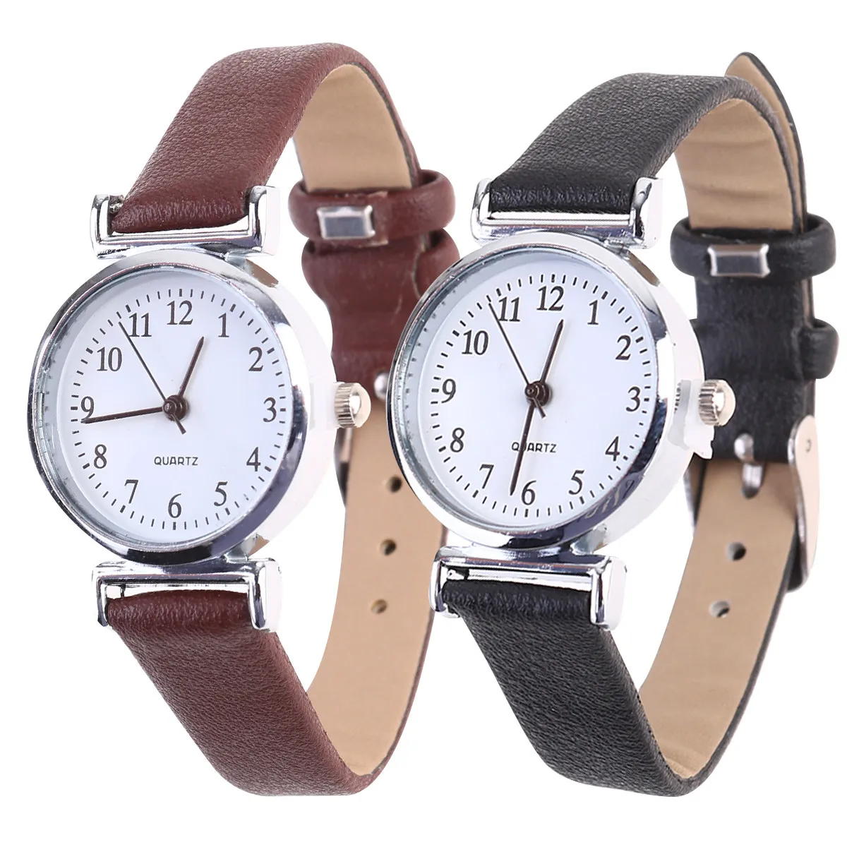 2Pcs Quartz Watches All-Match Elegant Wristwatches Black White Brown Fashionable Student Casual Wrist Decor Gift