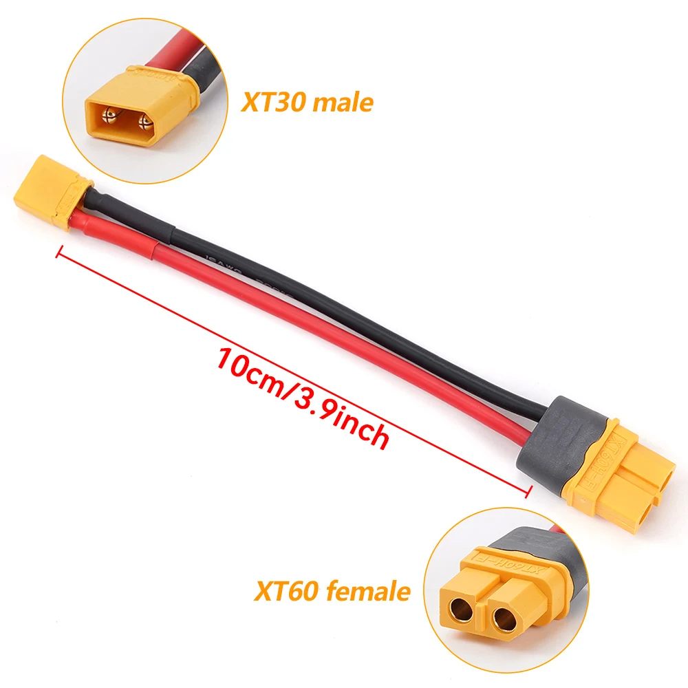 100mm Silicone Wire XT30 Male To XT60 Female Plug Connector Adapter Used For RC Lipo Battery RC Drone Car Boat 16AWG