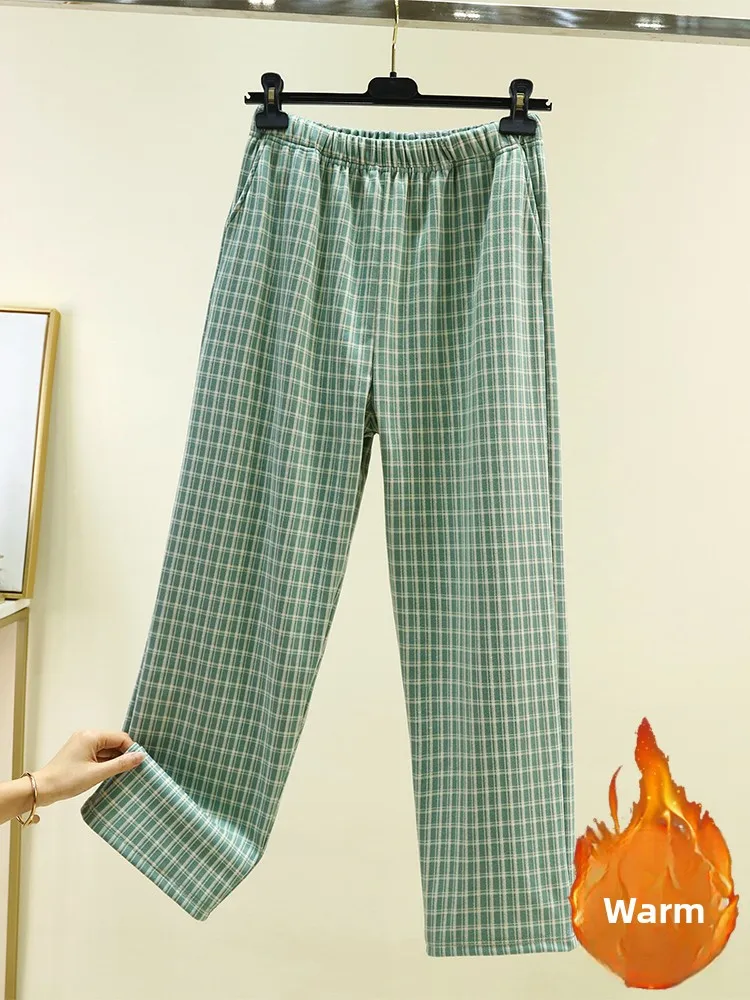 

Men's Plaid Home Pants Loose Warm Sleepwear Large Size Casual Thickened Long Straight Leggings High Waist Winter Home Clothes