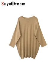 SuyaDream Women Winter Long Sweaters Silk Cashmere Bat Sleeves Loose Pullovers 2025 Fall Winter Casual Sweaters