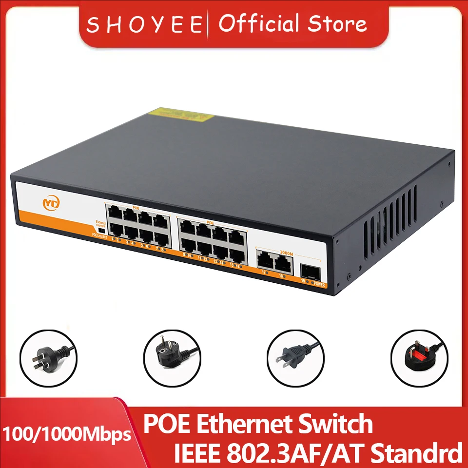 New 19-Port POE RJ45 SFP Ethernet Switch 100/1000Mbps with for Uplink Unmanaged Plug and Play,for IP Camera/NVR
